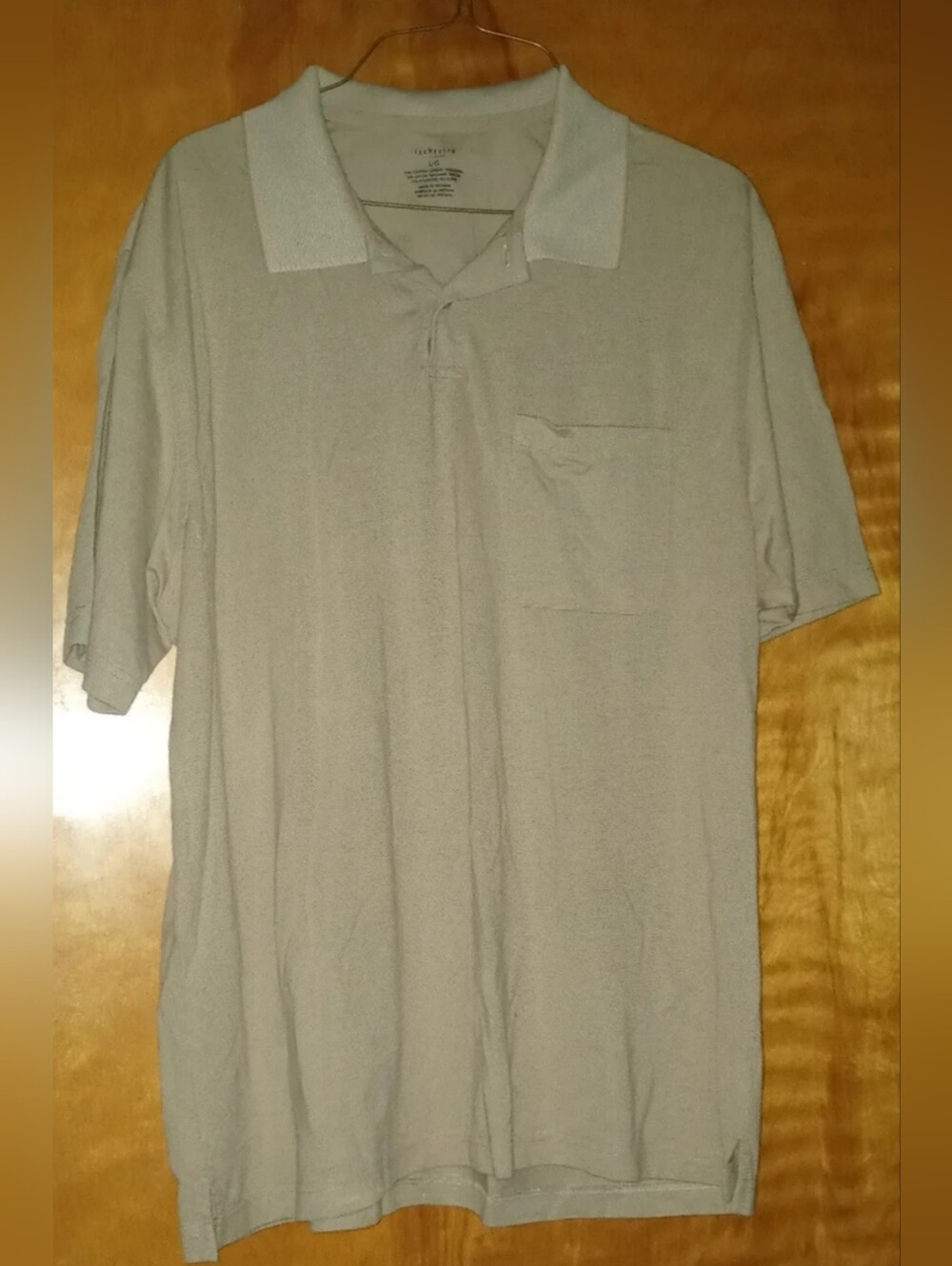 Men's Van Heusen Classic Fit Short-Sleeve Polo Beige Pocket Shirt Large